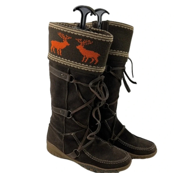 Shoes - Brown Suede Mukluks Tall Fleece Lined  Winter Boots Leather Ties